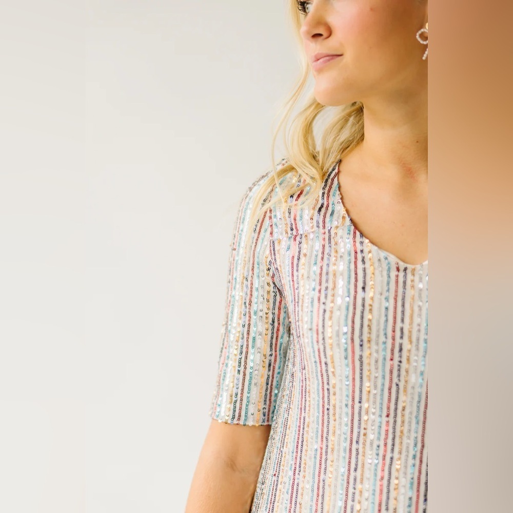 Piper & Scoot Colorful Rainbow Sequin Maxi Dress L - Picture 7 of 11